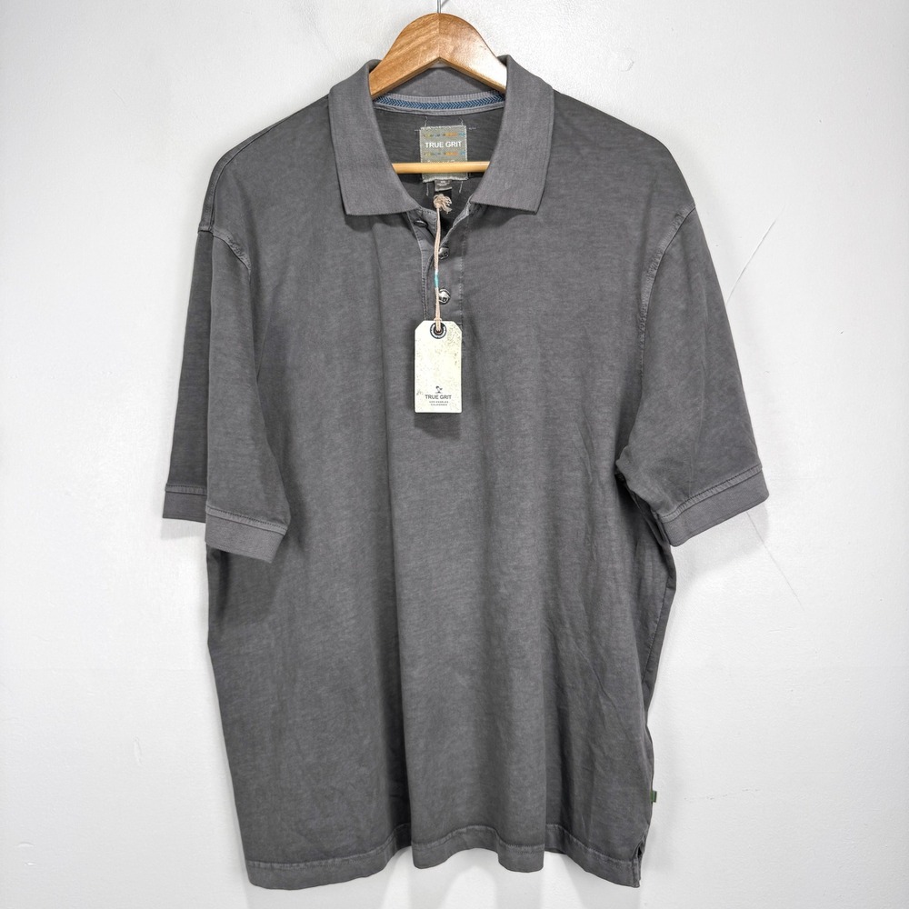 True Grit Polo Shirt Men 2XL Gray Buffalo Buttons 100% Cotton Vintage Wash NWT - Picture 10 of 11
